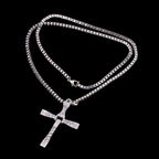 Men's Punk Rock Double Cross Necklace, Titanium Steel Dragon Bone Chain with Zircon, Vintage Gothic Biker Jewelry Gift for Him