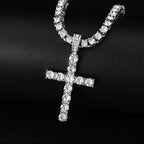 Men Women Hip Hop Cross Pendant Necklace With 4mm Zircon Tennis Chain Iced Out Exquisite Bling Jewelry Fashion Trendy Creative