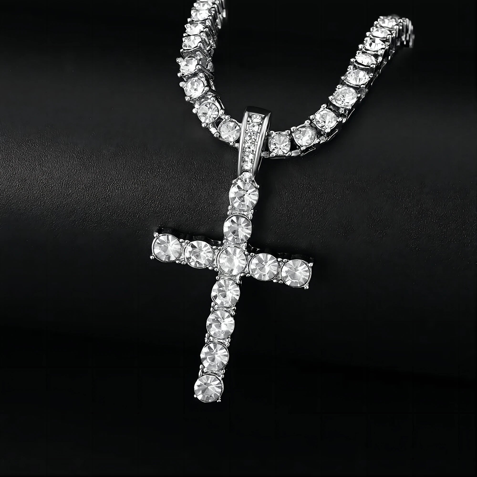 Men Women Hip Hop Cross Pendant Necklace With 4mm Zircon Tennis Chain Iced Out Exquisite Bling Jewelry Fashion Trendy Creative
