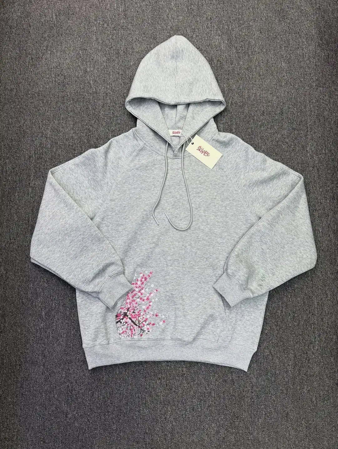Oversized Sakura Cherry Blossom Tree Hoodie Pants Set Gray Tracksuit with Japanese Floral Design Trendy Y2K Streetwear Fashion