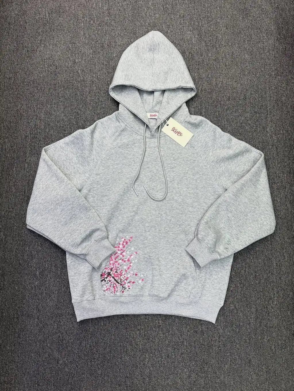 Oversized Sakura Cherry Blossom Tree Hoodie Pants Set Gray Tracksuit with Japanese Floral Design Trendy Y2K Streetwear Fashion