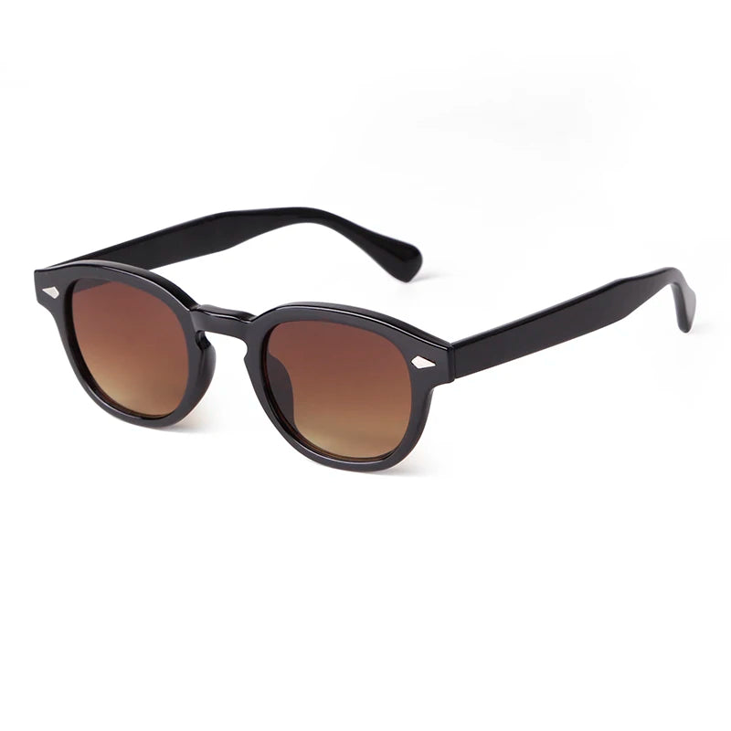Vintage Tortoise Shell Round Sunglasses Women Men 2026 Brand Design Retro Rivet Yellow Blue Lens Square Sun Glasses Female Male