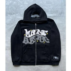 Zipper hooded sweatshirt with retro American letters suitable for men and women wearing Y2K jacket autumn/winter cardigan