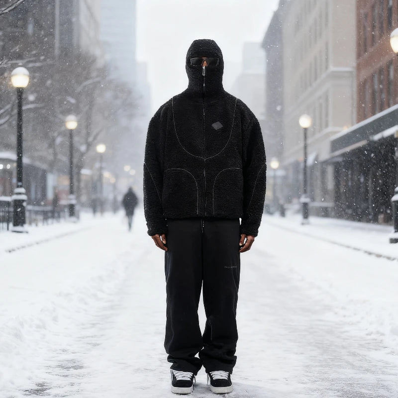 Men's and women's hoodies, fashionable loose multifunctional jackets, street style lamb wool cardigans hooded clothing
