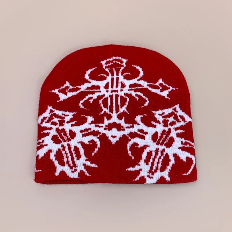 Personal European Style Pattern Wool Knitted Hats Autumn and Winter New Niche Warm Hip Hop Versatile Skate Fashion ins Beanies