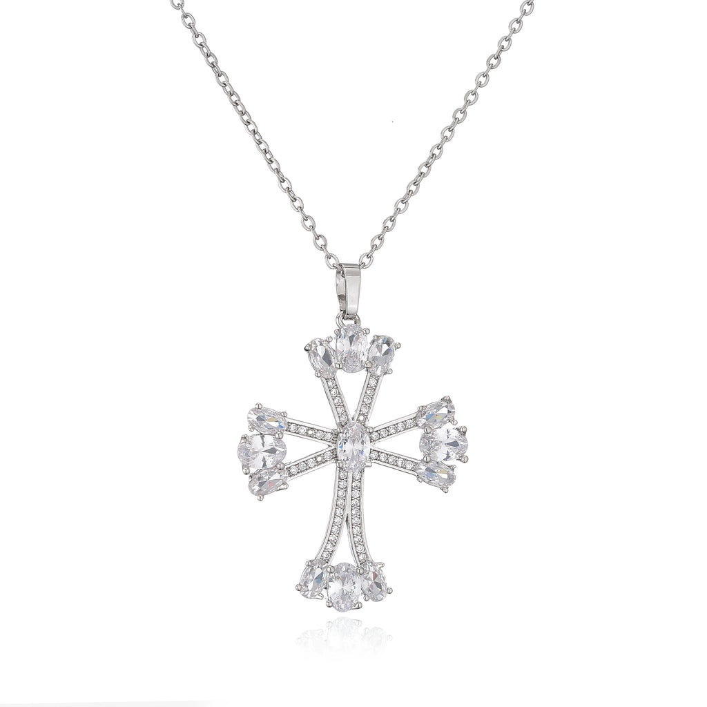 HECHENG,High Quality Crystal Shiny Zirconia Cubic Zircon Necklace Pendant Cross Jesus Christ Gold Colour Jewelry Gift for Women