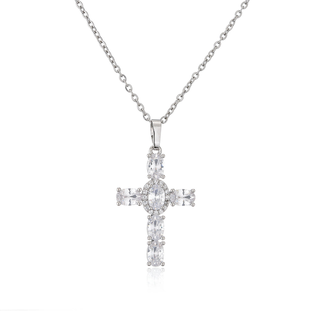 HECHENG,High Quality Crystal Shiny Zirconia Cubic Zircon Necklace Pendant Cross Jesus Christ Gold Colour Jewelry Gift for Women