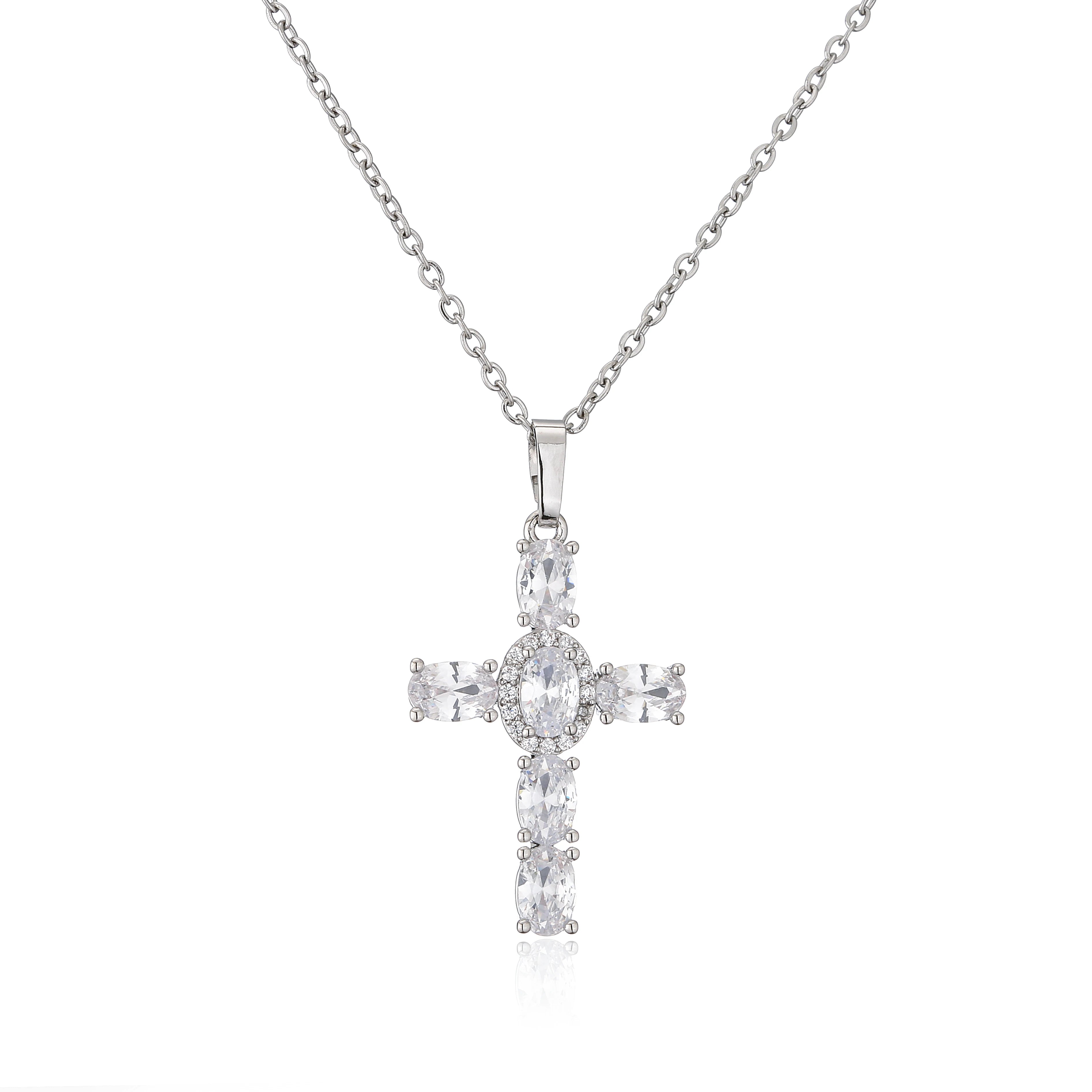 HECHENG,High Quality Crystal Shiny Zirconia Cubic Zircon Necklace Pendant Cross Jesus Christ Gold Colour Jewelry Gift for Women