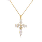 HECHENG,High Quality Crystal Shiny Zirconia Cubic Zircon Necklace Pendant Cross Jesus Christ Gold Colour Jewelry Gift for Women