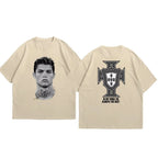 Cristiano Ronaldo Soccer Superstar Fashion Print Short Sleeve Cotton T-shirt Men Women Worn American Style Summer Retro Trend