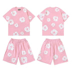 DENIM TEARS Summer Hot Selling European and American Fashion Hip Hop Printed Short Sleeve Set High Street Loose Sportswear