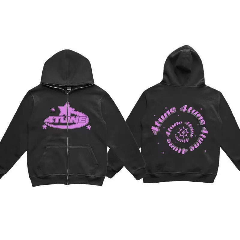 Dark Sport Hoodie Zipper Men's Large Size Couple Gothic Harajuku Streetwear Printed Loose Fit Long Sleeve Sweatshirt