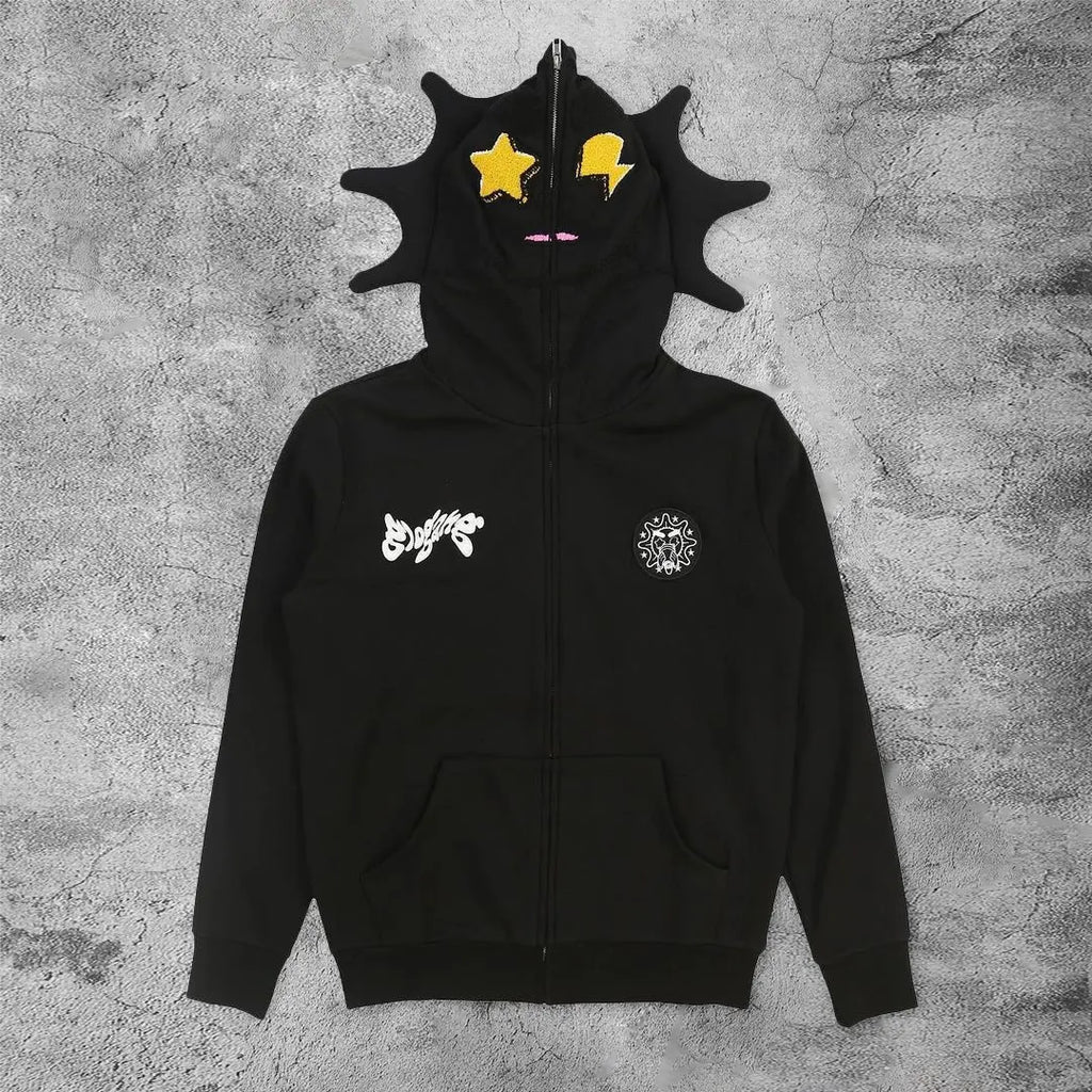 Skeleton Print Hoodie Cosplay Costume Zipper Jacket Long Sleeve Top Causal Hooded Sweatshirt Fashion Streetwear for Adult