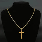 Men's Punk Rock Double Cross Necklace, Titanium Steel Dragon Bone Chain with Zircon, Vintage Gothic Biker Jewelry Gift for Him