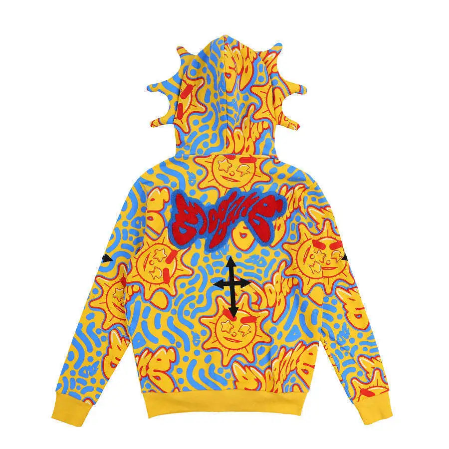 Skeleton Print Hoodie Cosplay Costume Zipper Jacket Long Sleeve Top Causal Hooded Sweatshirt Fashion Streetwear for Adult