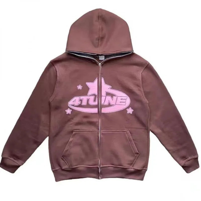 Dark Sport Hoodie Zipper Men's Large Size Couple Gothic Harajuku Streetwear Printed Loose Fit Long Sleeve Sweatshirt