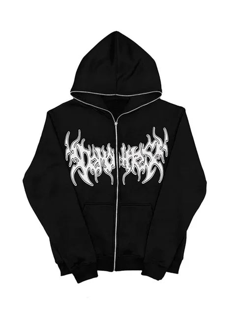 Grunge Zip Up Hoodie Streetwear Letter Printed Long Sleeved Sweatshirt Gothic Punk Y2k Autumn/Winter Men's Hoodie Men's Top