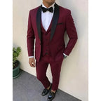 3pcs Men'S Slim Fit Groomsmen Suit | Purple Jacket, Vest, Pants with Non-Stretch Fabric and Color Block Pattern