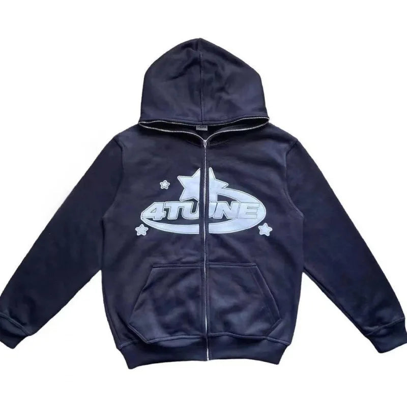 Dark Sport Hoodie Zipper Men's Large Size Couple Gothic Harajuku Streetwear Printed Loose Fit Long Sleeve Sweatshirt