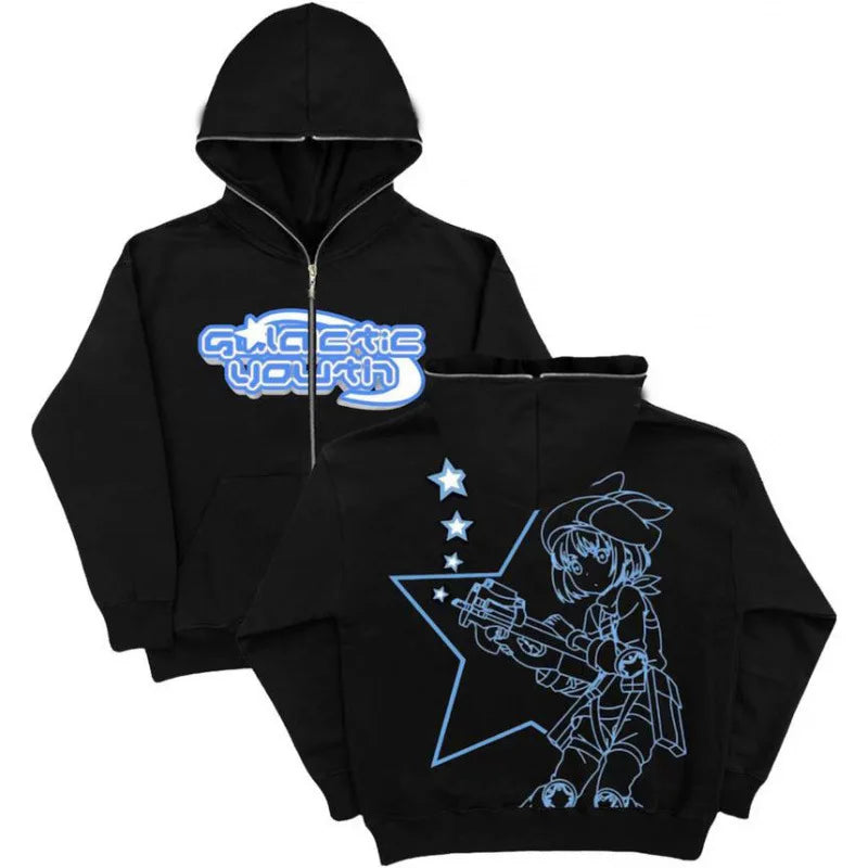 Dark Sport Hoodie Zipper Men's Large Size Couple Gothic Harajuku Streetwear Printed Loose Fit Long Sleeve Sweatshirt