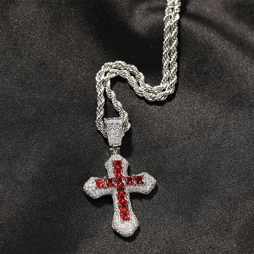 Trend Cross Pendant Necklaces Fashion Hip Hop Rapper's Iced Out Zirconia Stainless Steel Rope Chain on Neck HommeJewelry OHP141