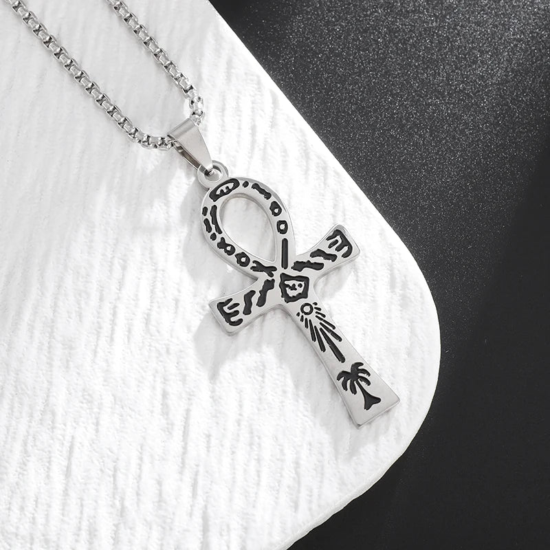 Shining Iced Out Ancient Egyptian God Eye of Horus Cross Pendant Necklace for Men and Women Hip Hop Trendy Amulet Jewelry Gift
