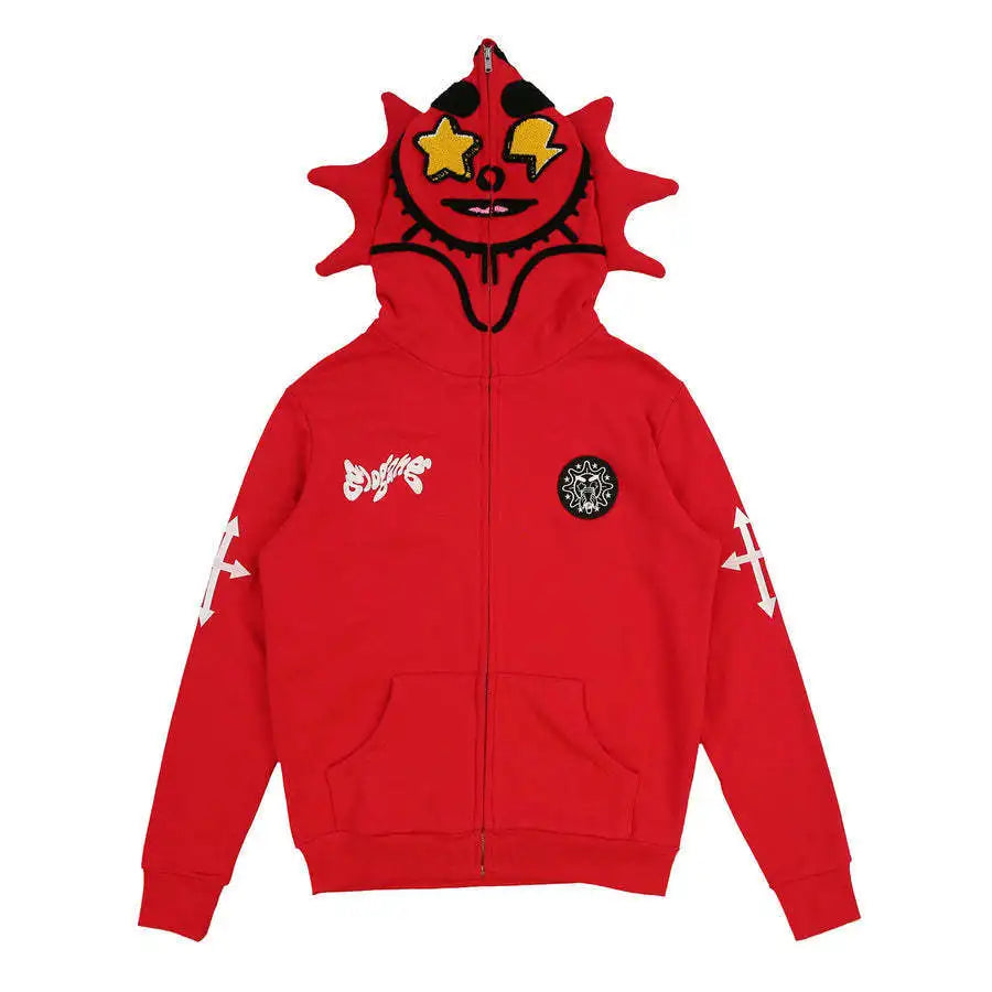 Skeleton Print Hoodie Cosplay Costume Zipper Jacket Long Sleeve Top Causal Hooded Sweatshirt Fashion Streetwear for Adult