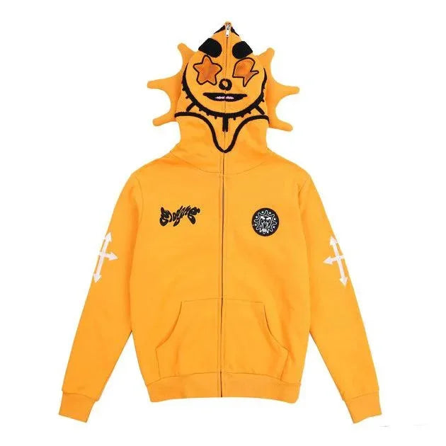Skeleton Print Hoodie Cosplay Costume Zipper Jacket Long Sleeve Top Causal Hooded Sweatshirt Fashion Streetwear for Adult