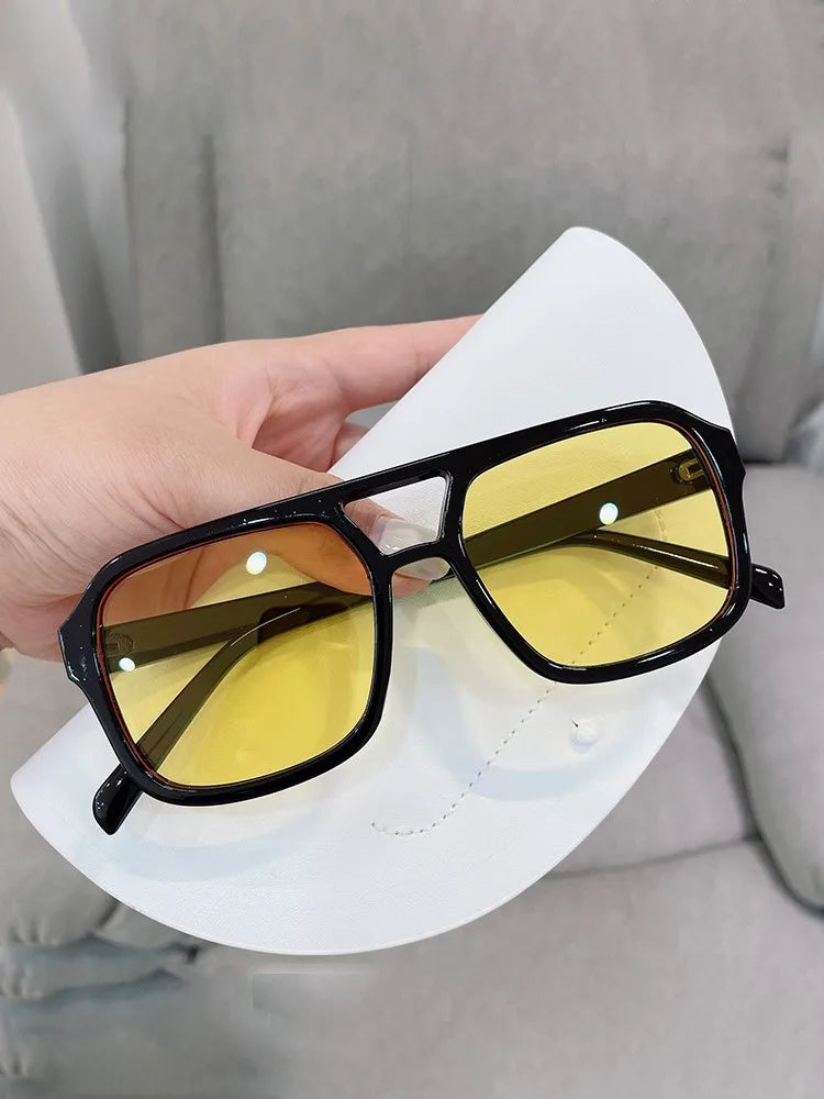 Fashion Square Sunglasses Women Vintage Frame Female Double Beam Sun Glasses Ocean Gradient Retro Designer Outdoor Oculos De Sol