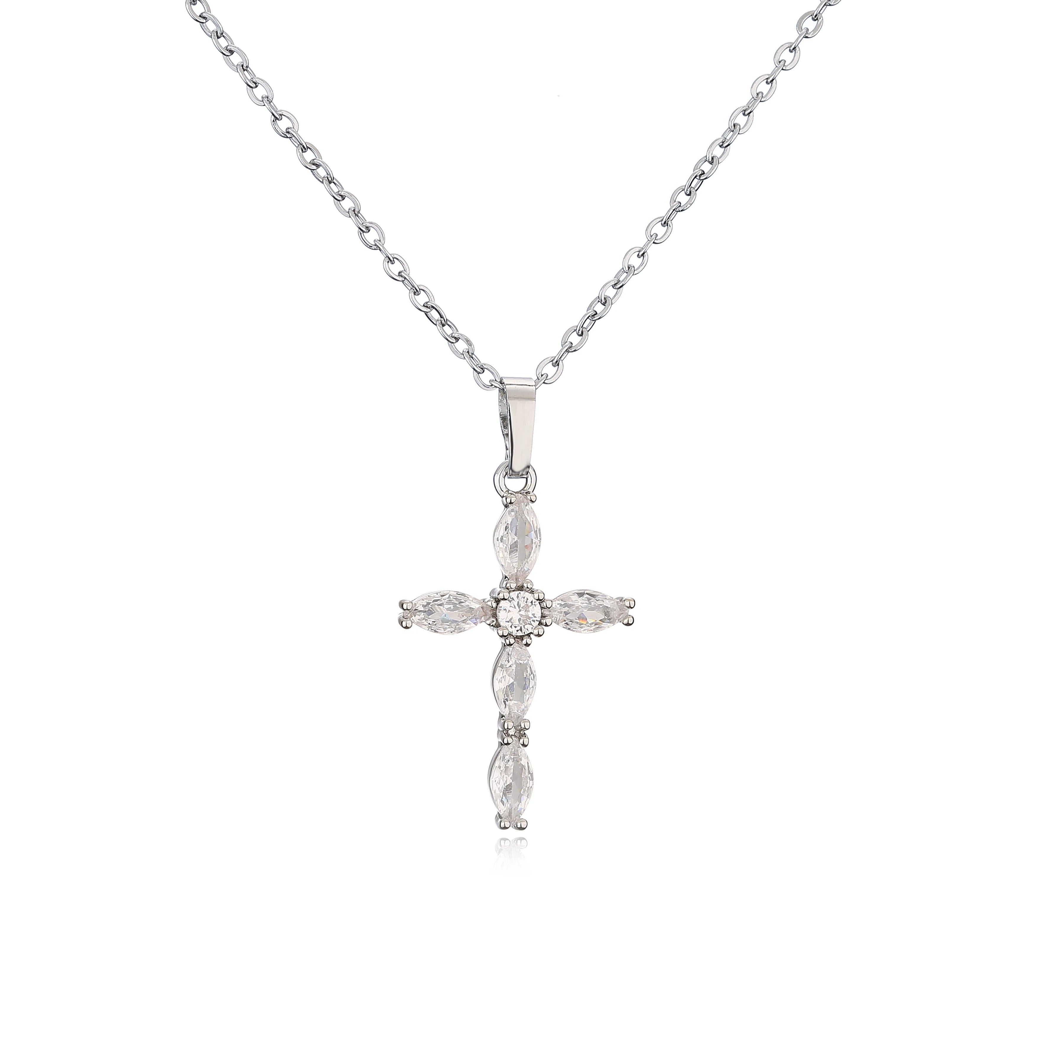 HECHENG,High Quality Crystal Shiny Zirconia Cubic Zircon Necklace Pendant Cross Jesus Christ Gold Colour Jewelry Gift for Women
