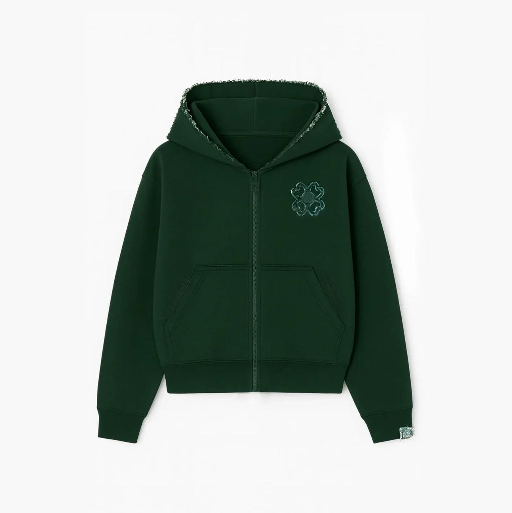 European Street Style Four-Leaf Clover Men's Oversized Activewear Set, Unisex Fit Zip-Up Hoodie Multi-Color Trendy Two-Piece Set