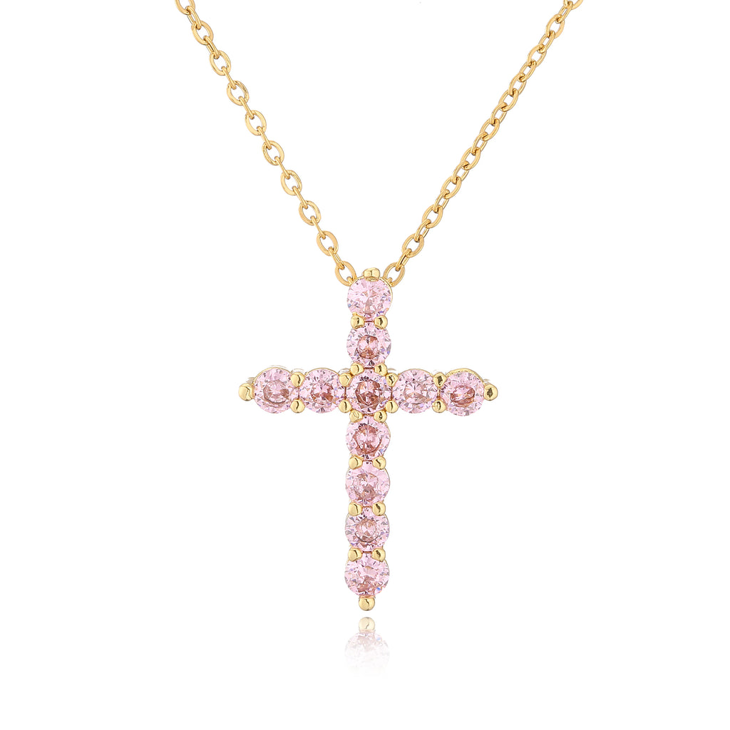 HECHENG,High Quality Crystal Shiny Zirconia Cubic Zircon Necklace Pendant Cross Jesus Christ Gold Colour Jewelry Gift for Women