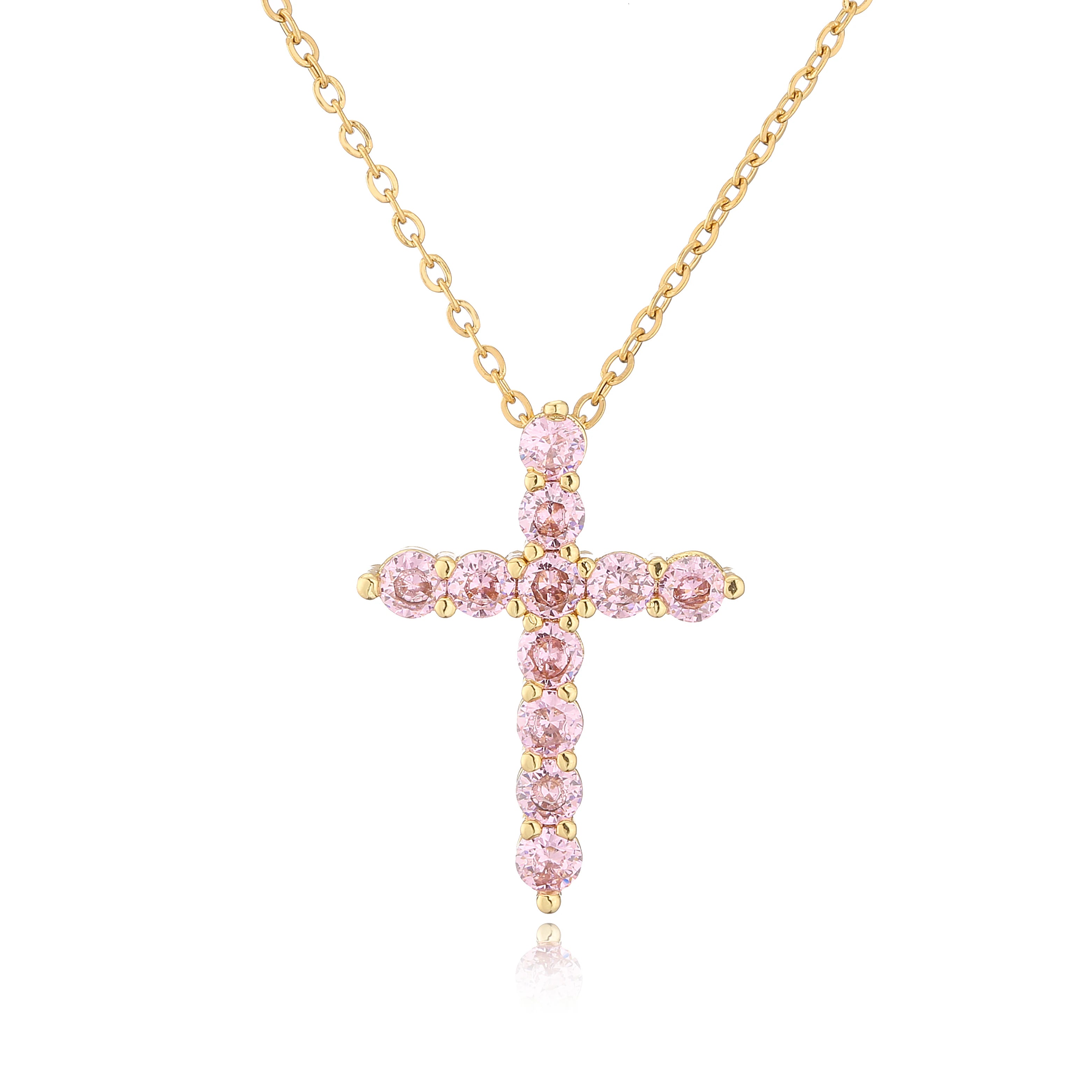 HECHENG,High Quality Crystal Shiny Zirconia Cubic Zircon Necklace Pendant Cross Jesus Christ Gold Colour Jewelry Gift for Women