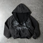 British Gothic Punk Printed Star Patch Embroidery Mens Womens Hooded Cardigan Harajuku Retro American Oversized Bat Sleeve Tops