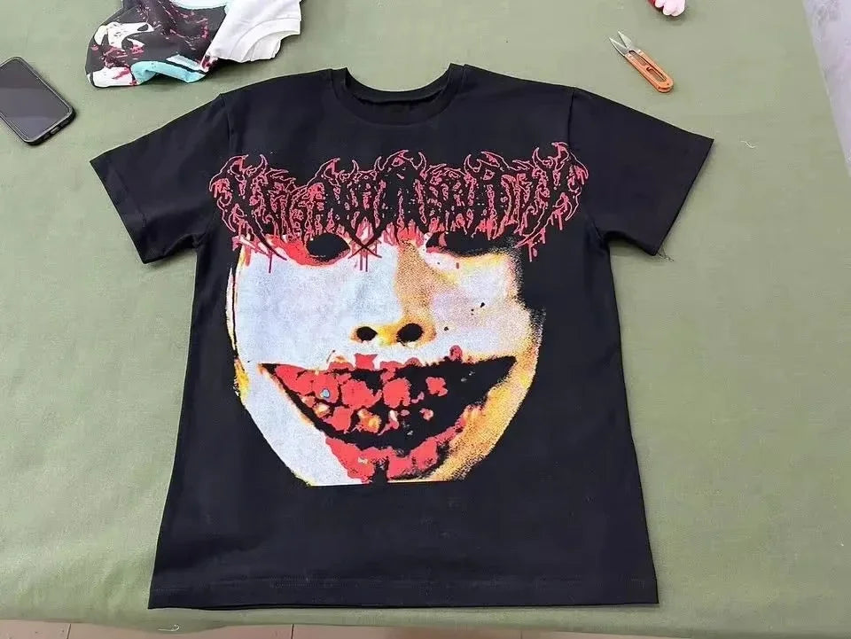 Harajuku Letter Gothic Graphic T Shirts Y2k Tops Men Women High Street Oversized T Shirt Pro Choice Streetwear Vintage Clothing