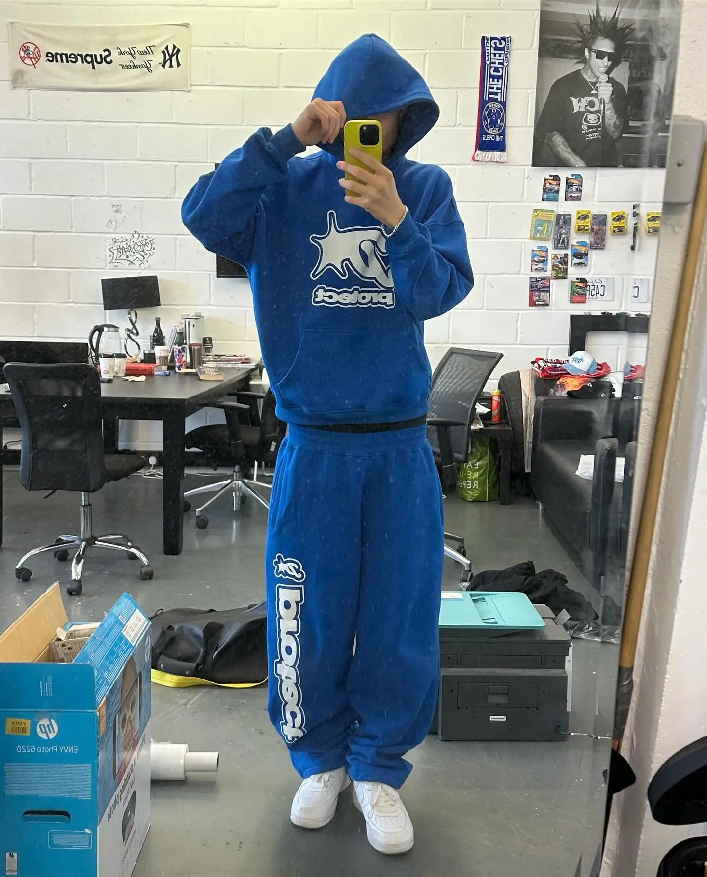 PROTECT Hip Hop Men Casual Tracksuit Sweatpants Two Piece Harajuku Streetwear Oversized Hoodie Sportswear Set Mens Clothes Y2k