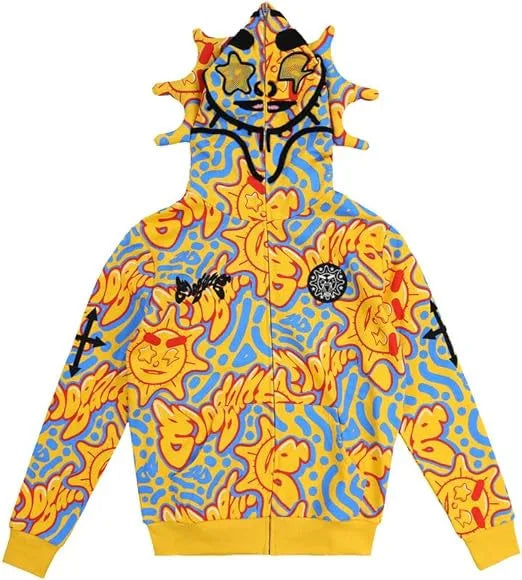 Skeleton Print Hoodie Cosplay Costume Zipper Jacket Long Sleeve Top Causal Hooded Sweatshirt Fashion Streetwear for Adult