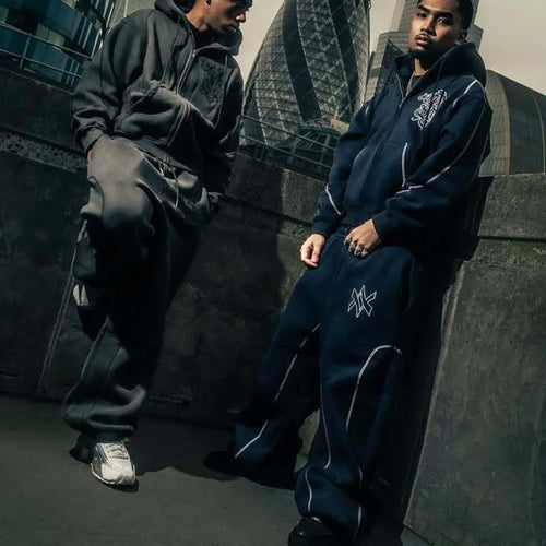 American Y2K Casual Zipper Hoodie Sweatpant Two Piece Set HipHop Oversized Printed Sweatshirts Tracksuits Men Women Casual Pants