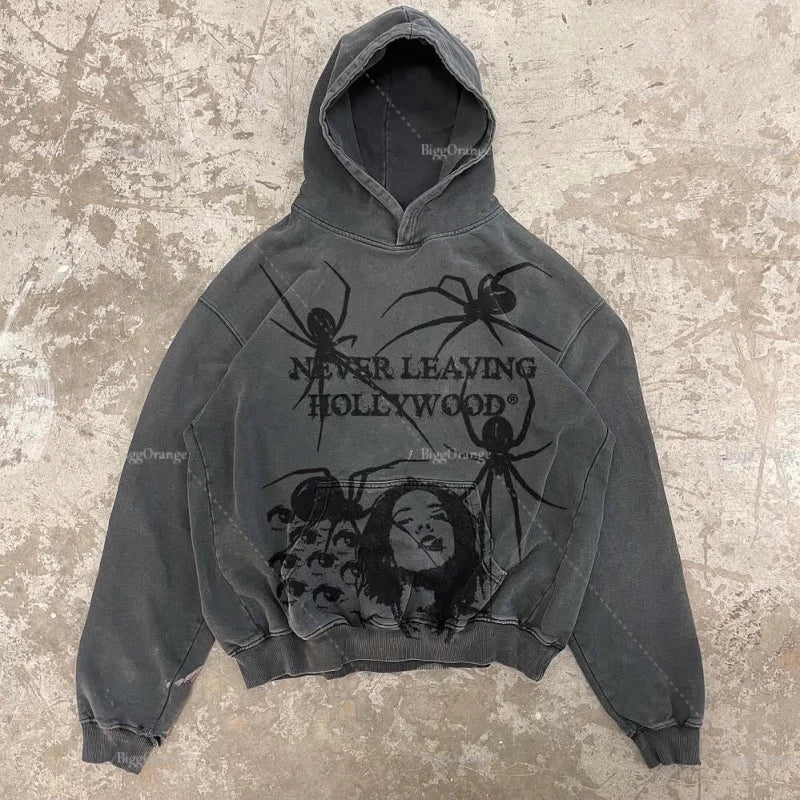 2022 high street style sweater hoodie red bloody hand print hoodie new men's and women's top punk print