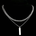 Men's Punk Rock Double Cross Necklace, Titanium Steel Dragon Bone Chain with Zircon, Vintage Gothic Biker Jewelry Gift for Him