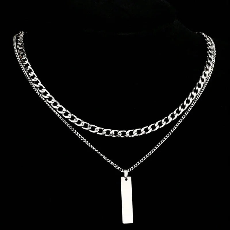Men's Punk Rock Double Cross Necklace, Titanium Steel Dragon Bone Chain with Zircon, Vintage Gothic Biker Jewelry Gift for Him
