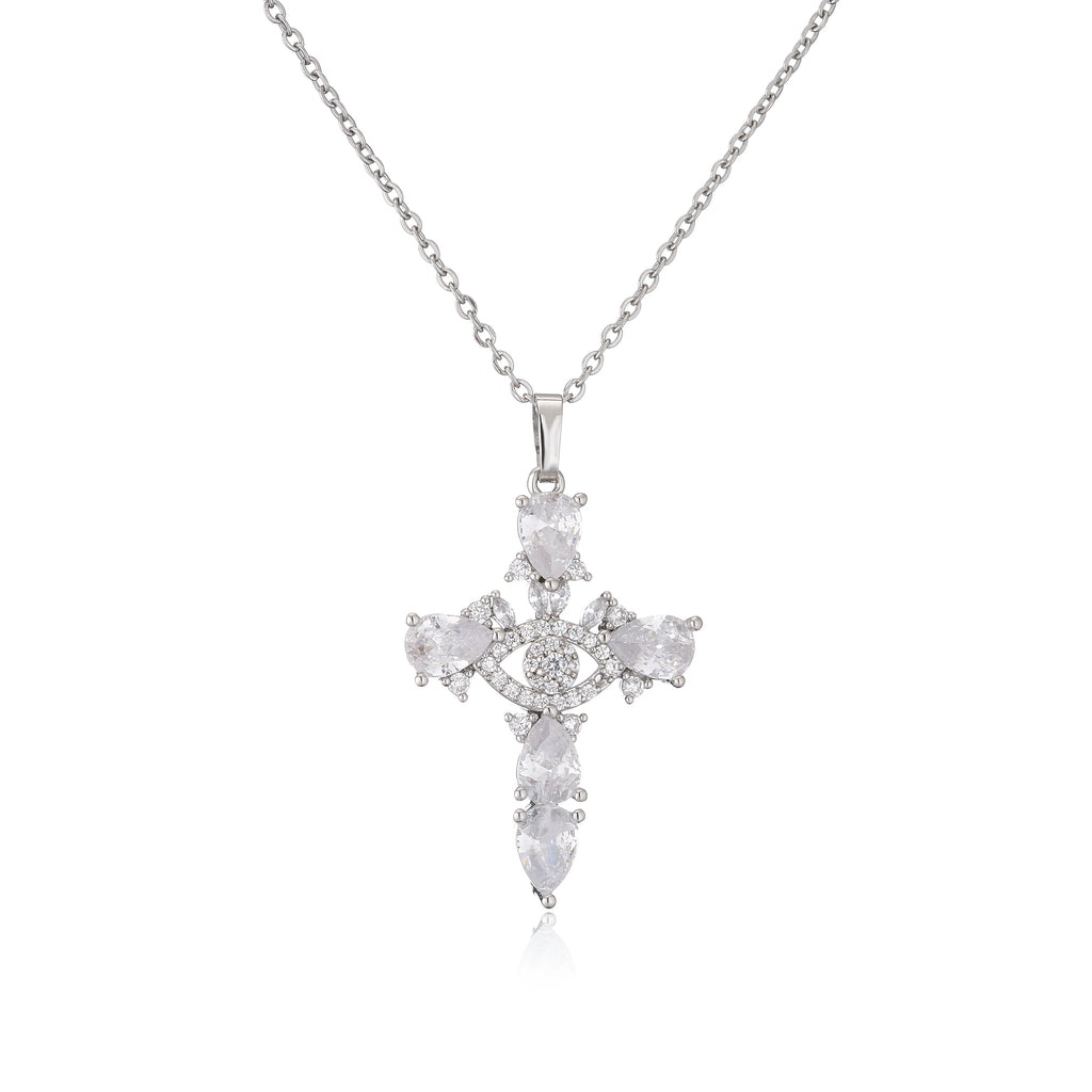 HECHENG,High Quality Crystal Shiny Zirconia Cubic Zircon Necklace Pendant Cross Jesus Christ Gold Colour Jewelry Gift for Women