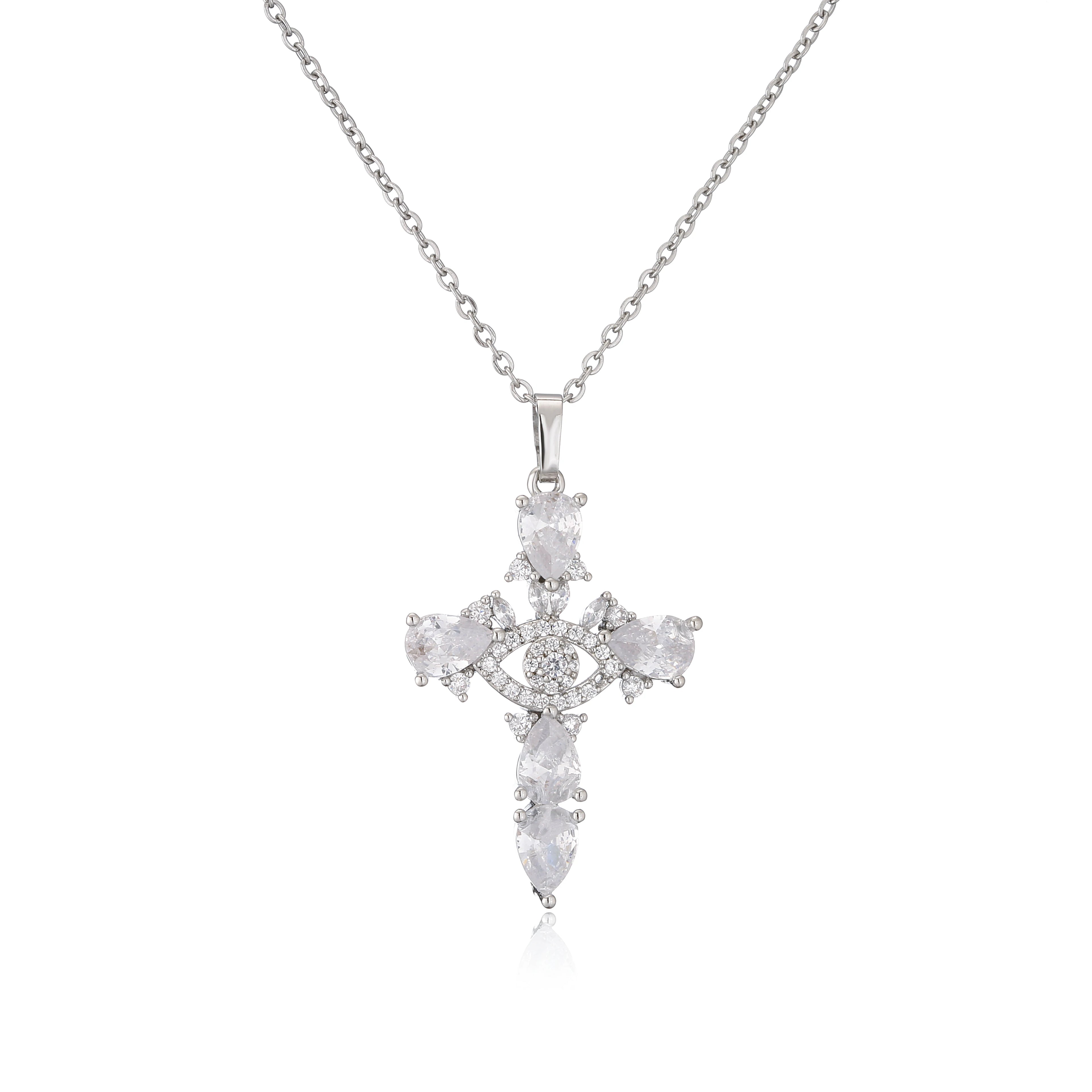 HECHENG,High Quality Crystal Shiny Zirconia Cubic Zircon Necklace Pendant Cross Jesus Christ Gold Colour Jewelry Gift for Women