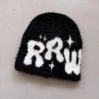 New Ins Popular Unisex Autumn Funny Hat Mink Fur Winter Women's Cap With Letter Beanies Hat Men Warm Soft Skullies Bonnets Gift
