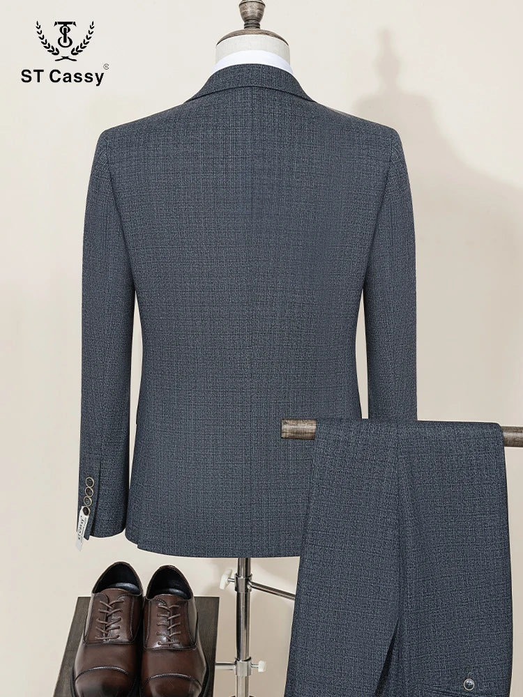 ST Cassy high quality full men's suits 3 pieces luxury Elegant Slim Fit Male Groom Wedding Party Dress Business Office costume