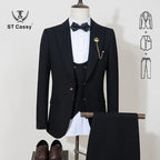 ST Cassy high quality full men's suits 3 pieces luxury Elegant Slim Fit Male Groom Wedding Party Dress Business Office costume