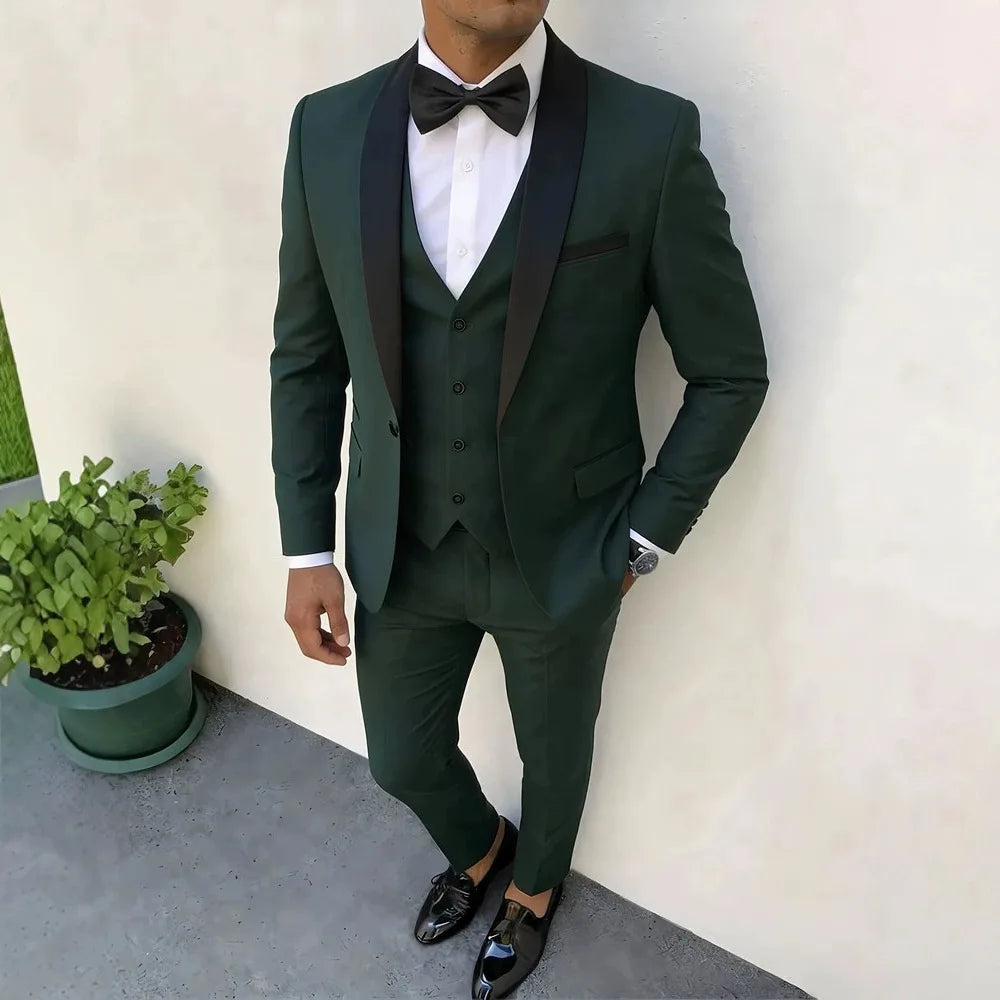 3pcs Men'S Slim Fit Groomsmen Suit | Purple Jacket, Vest, Pants with Non-Stretch Fabric and Color Block Pattern