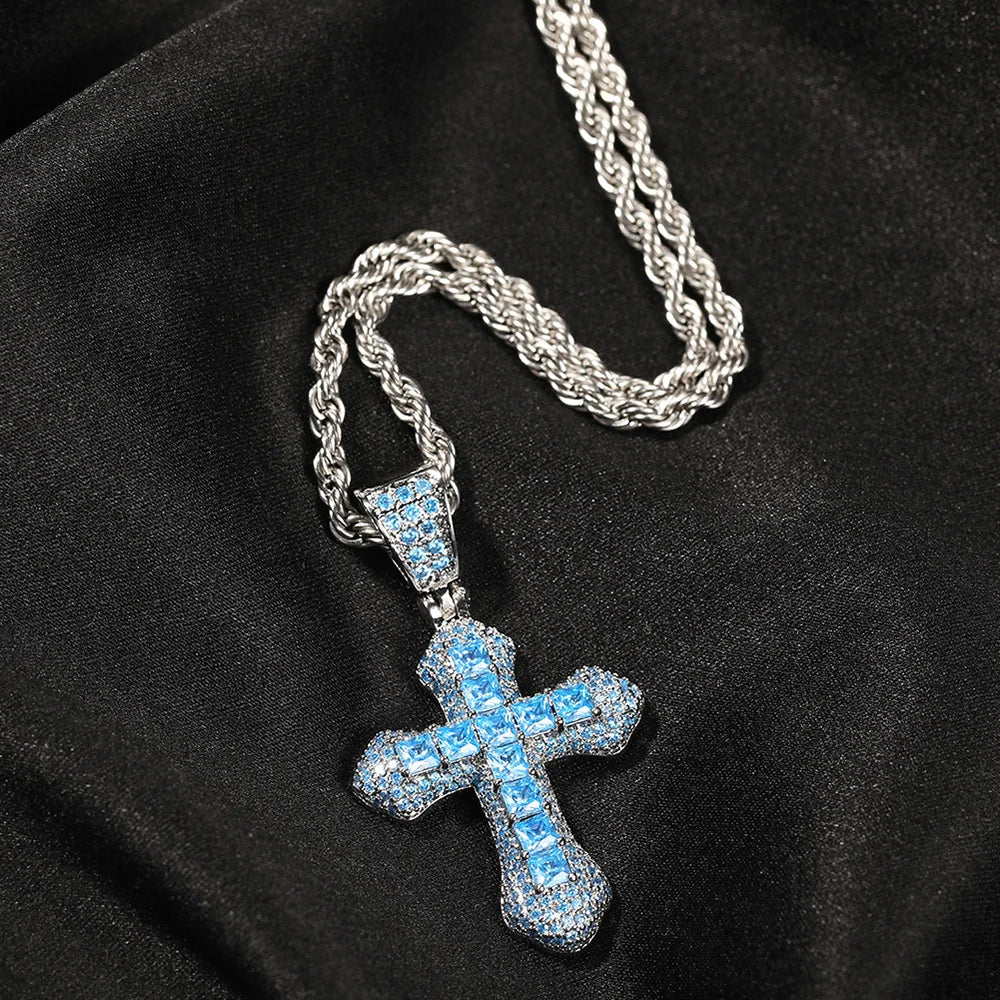 Trend Cross Pendant Necklaces Fashion Hip Hop Rapper's Iced Out Zirconia Stainless Steel Rope Chain on Neck HommeJewelry OHP141