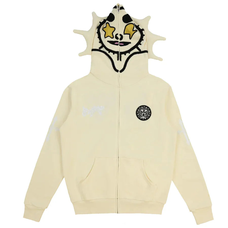 Skeleton Print Hoodie Cosplay Costume Zipper Jacket Long Sleeve Top Causal Hooded Sweatshirt Fashion Streetwear for Adult