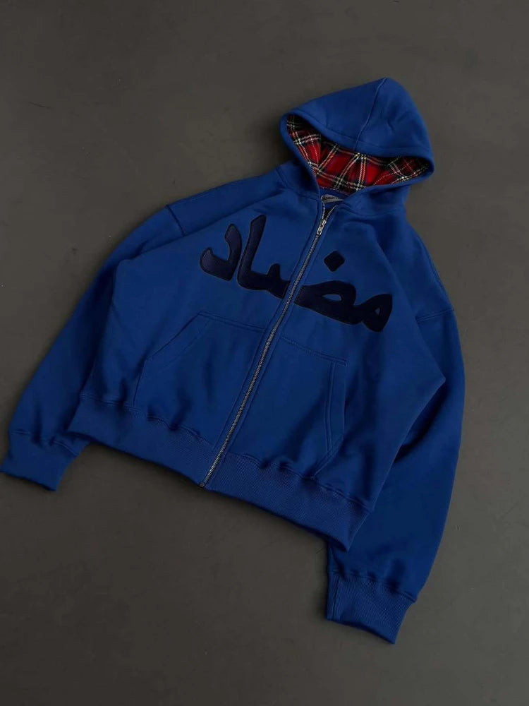 2025 new autumn and winter personalized printed hoodie y2k street casual hip-hop cardigan zipper jacket